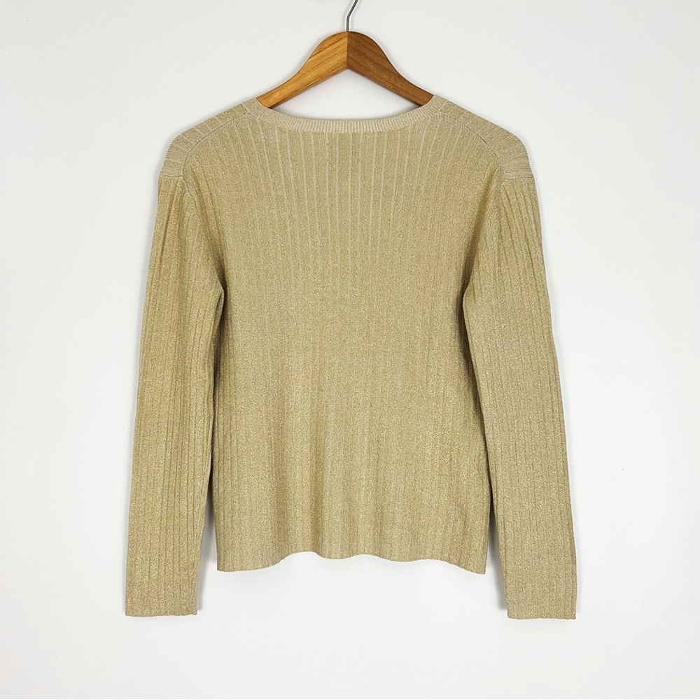 V-Neck Silk-Blend Metallic Rib-Knit Top | Size 0 - Picture 8 of 9